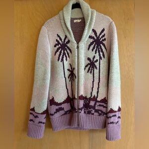 Faherty Palm Tree Cowl Sweater - Purple and Cream